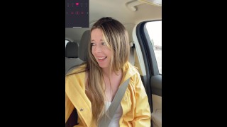 Thankful for my raincoat cuz my pussy is POURING! Rainy day Starbucks Drive Thru with my LUSH!!